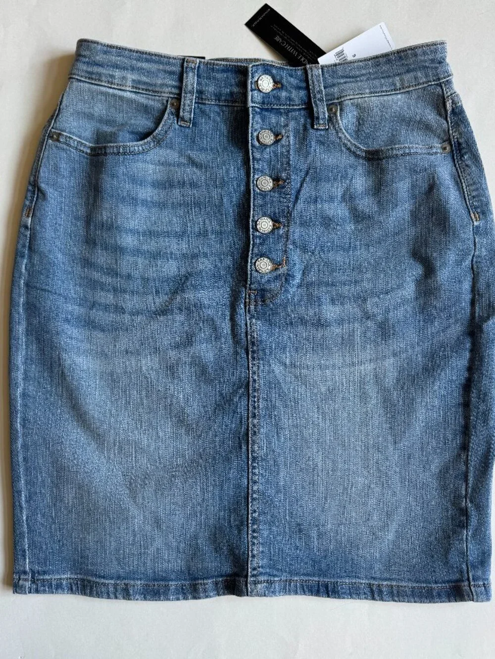 Banana Republic Factory Fitted Button Front Denim Pencil Jean Skirt Light Wash 6